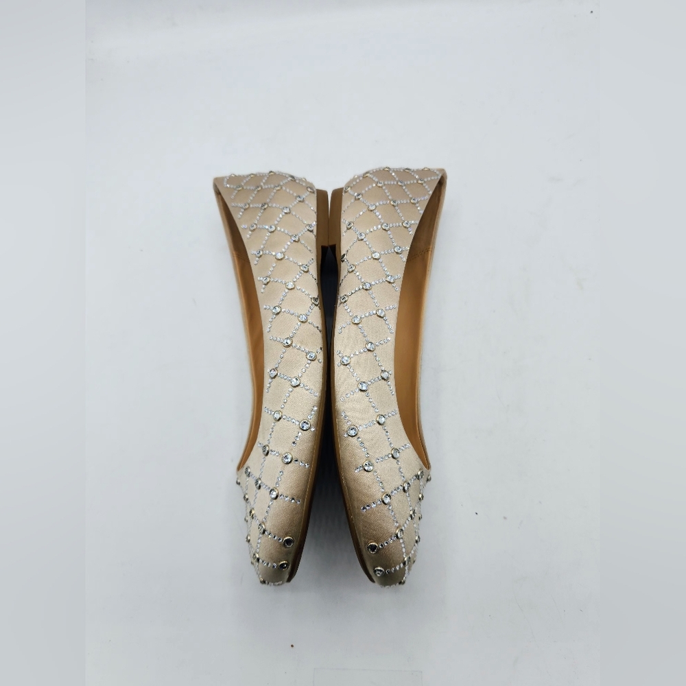 NWOB Badgley Mischka Crystal Embellished Satin Flats In Champagne Size 7 - Picture 6 of 16